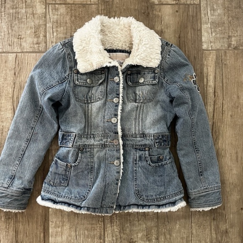 Original Arizona Jean Co. Girls Warm Denim Jean Jacket Faux-Fur Lining Cream 7/8